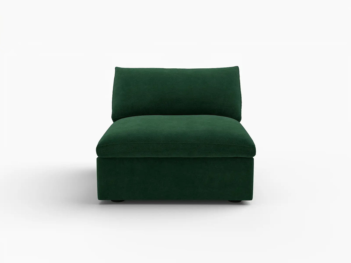 Deluxe Cloud 1-Seater Single Sofa in Olive Green Velvet | 1-Piece, Living Room Accent, Easy To Clean, Modular Design