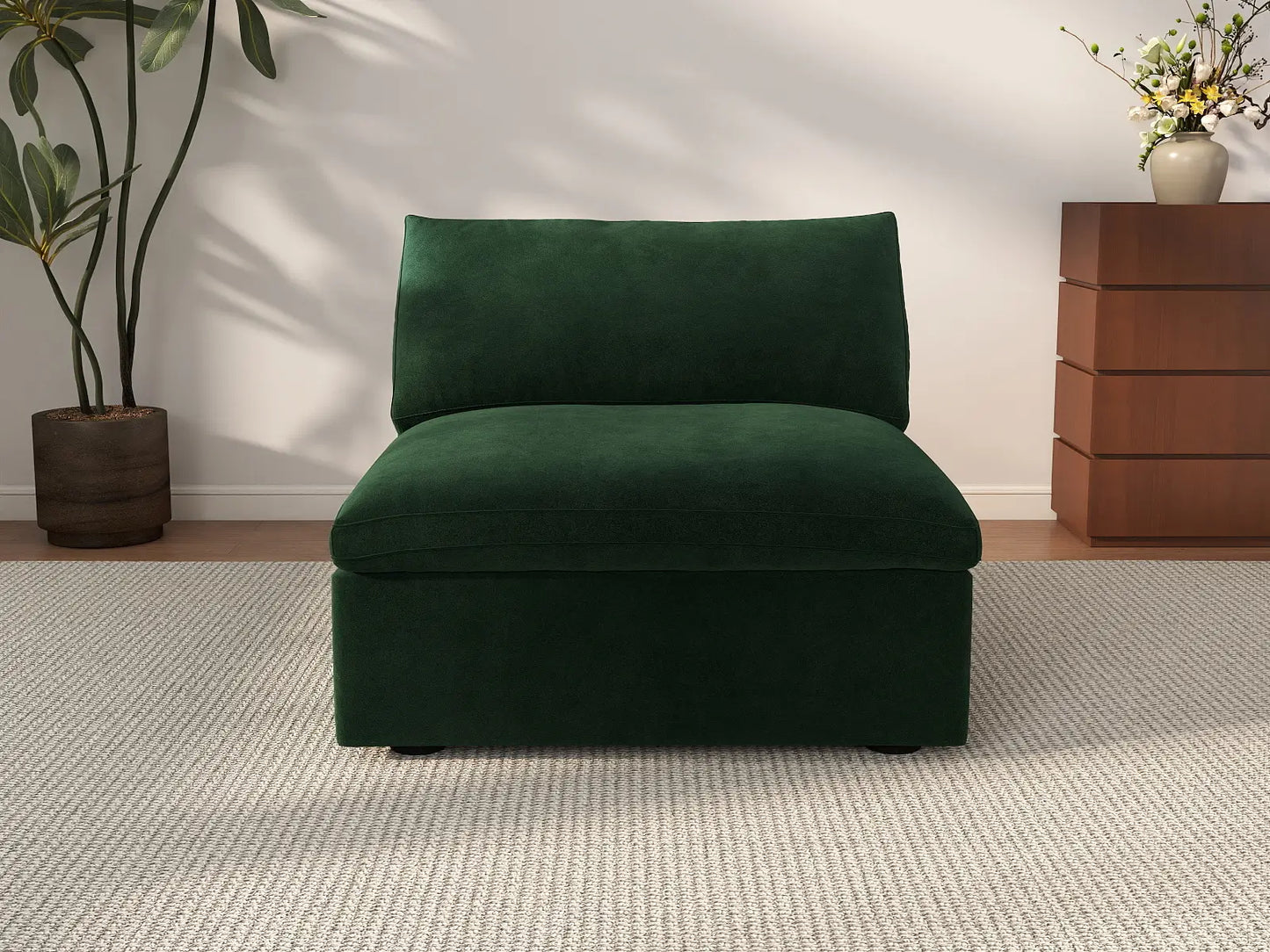 Deluxe Cloud 1-Seater Single Sofa in Olive Green Velvet | 1-Piece, Living Room Accent, Easy To Clean, Modular Design