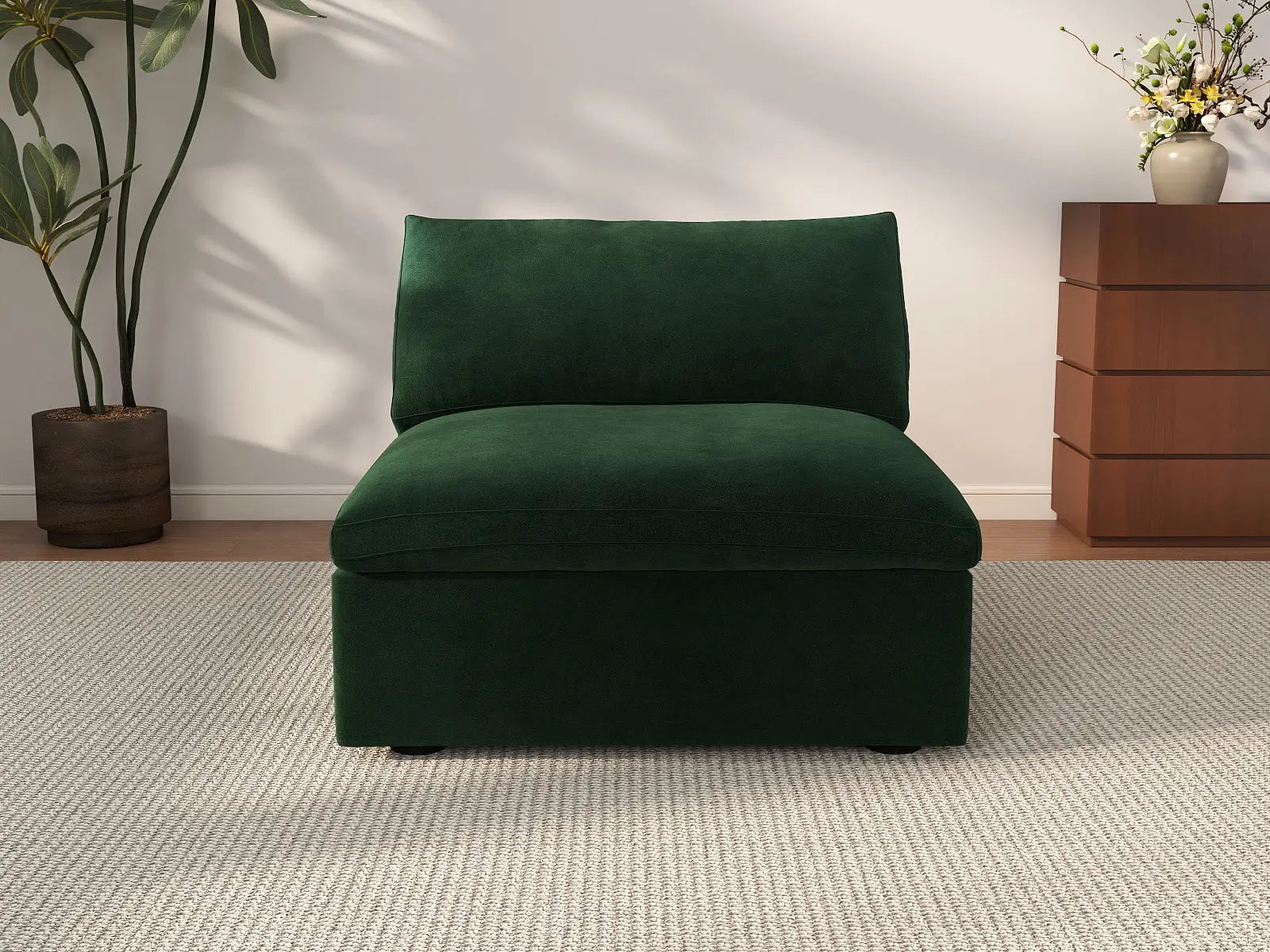 Deluxe Cloud 1-Seater Single Sofa in Olive Green Velvet | 1-Piece, Living Room Accent, Easy To Clean, Modular Design