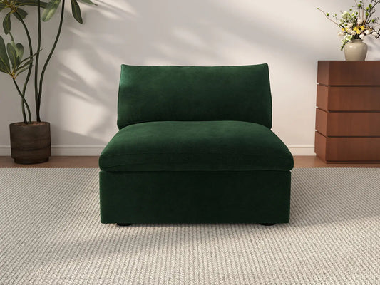 Deluxe Cloud 1-Seater Single Sofa in Olive Green Velvet | 1-Piece, Living Room Accent, Easy To Clean, Modular Design