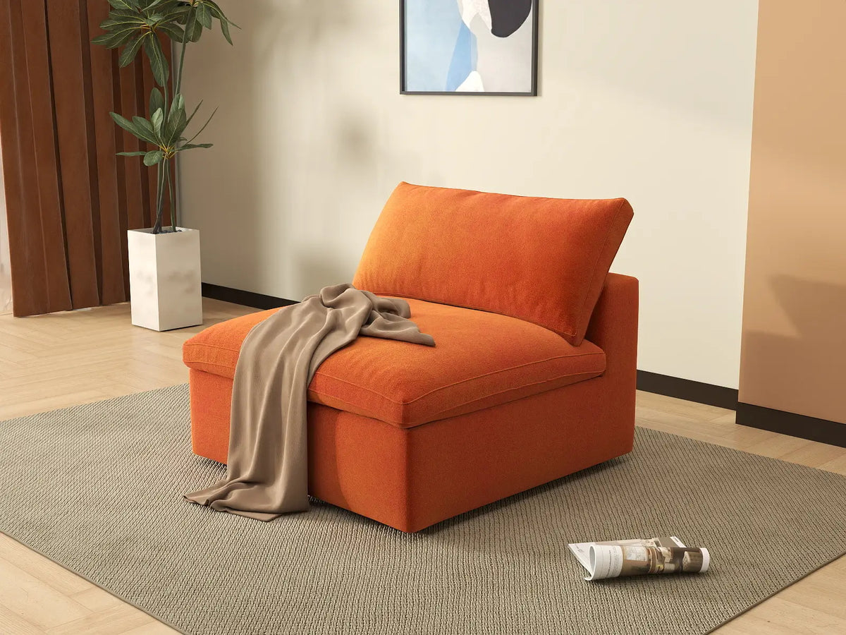 Deluxe Cloud 1-Seater Single Sofa in Orange Velvet | 1-Piece, Living Room Accent, Easy To Clean, Stylish Design