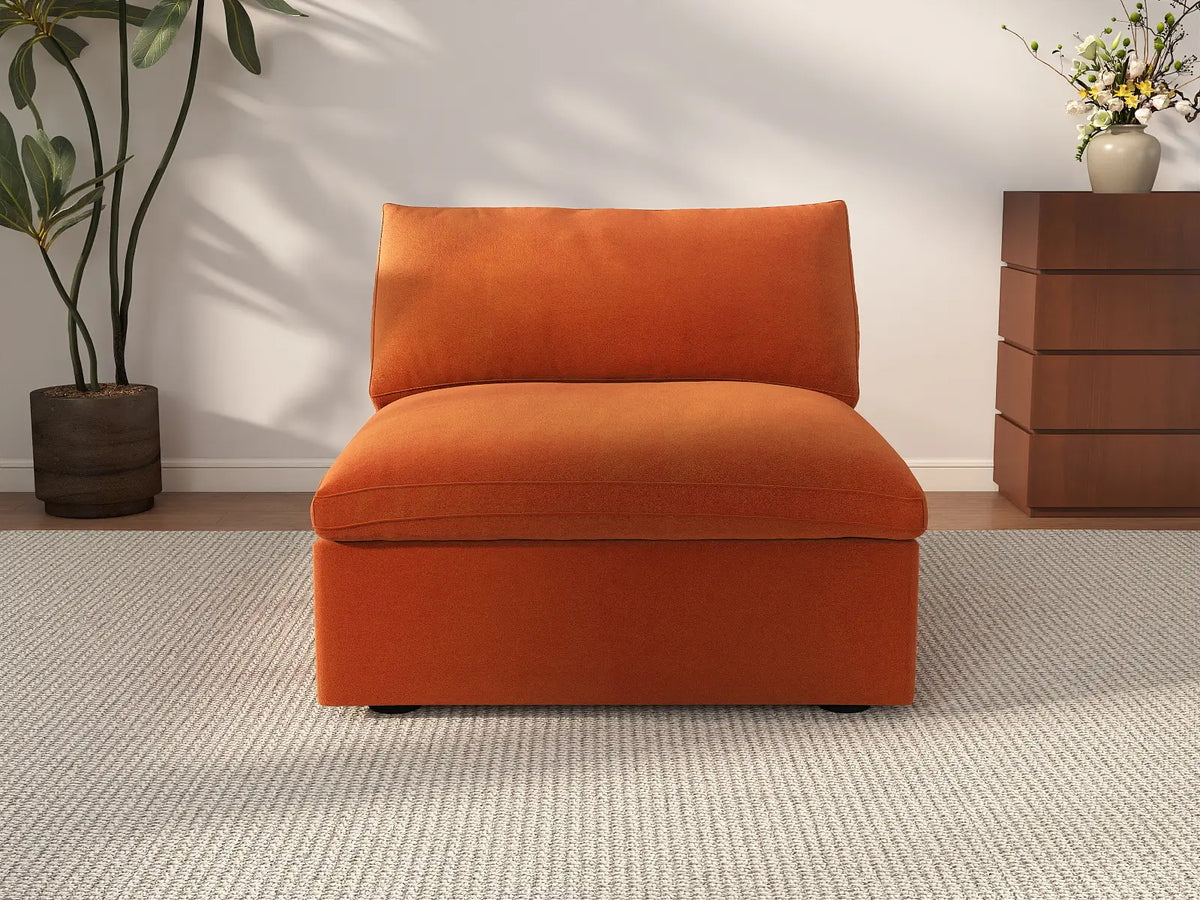 Deluxe Cloud 1-Seater Single Sofa in Orange Velvet | 1-Piece, Living Room Accent, Easy To Clean, Stylish Design