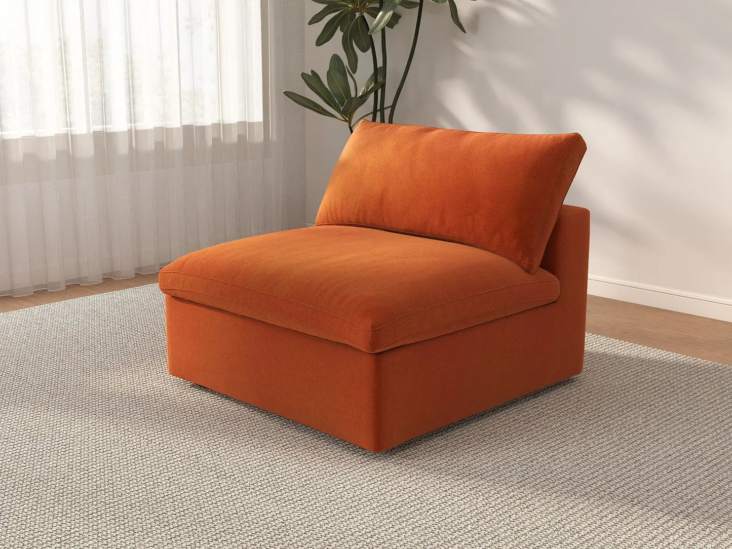 Deluxe Cloud 1-Seater Single Sofa in Orange Velvet | 1-Piece, Living Room Accent, Easy To Clean, Stylish Design