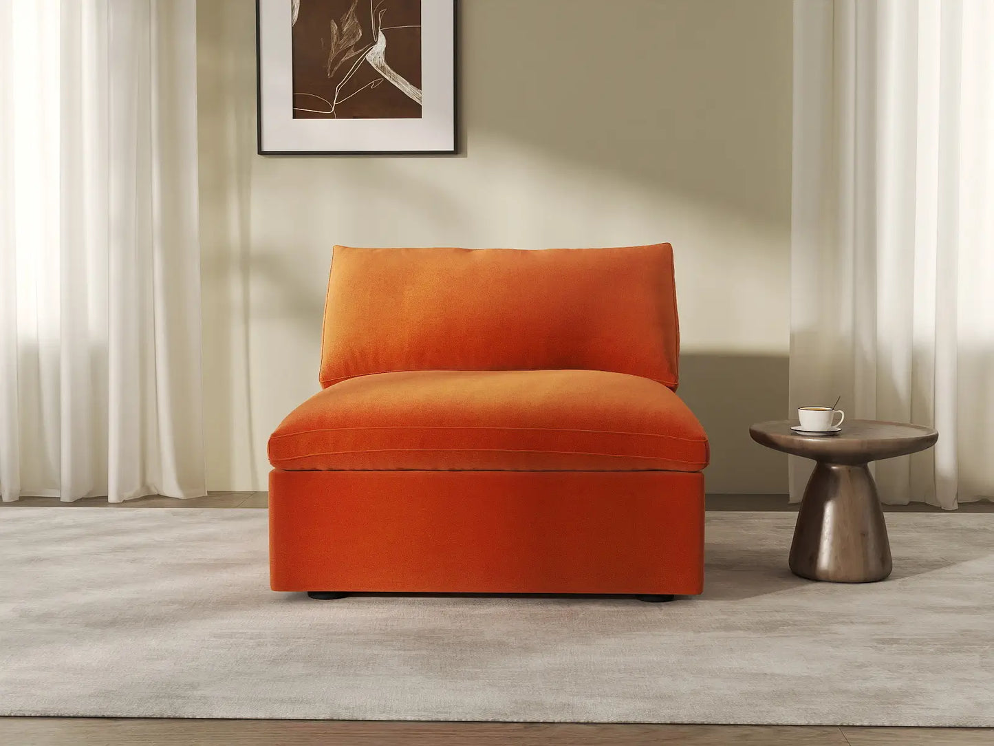 Deluxe Cloud 1-Seater Single Sofa in Orange Velvet | 1-Piece, Living Room Accent, Easy To Clean, Stylish Design