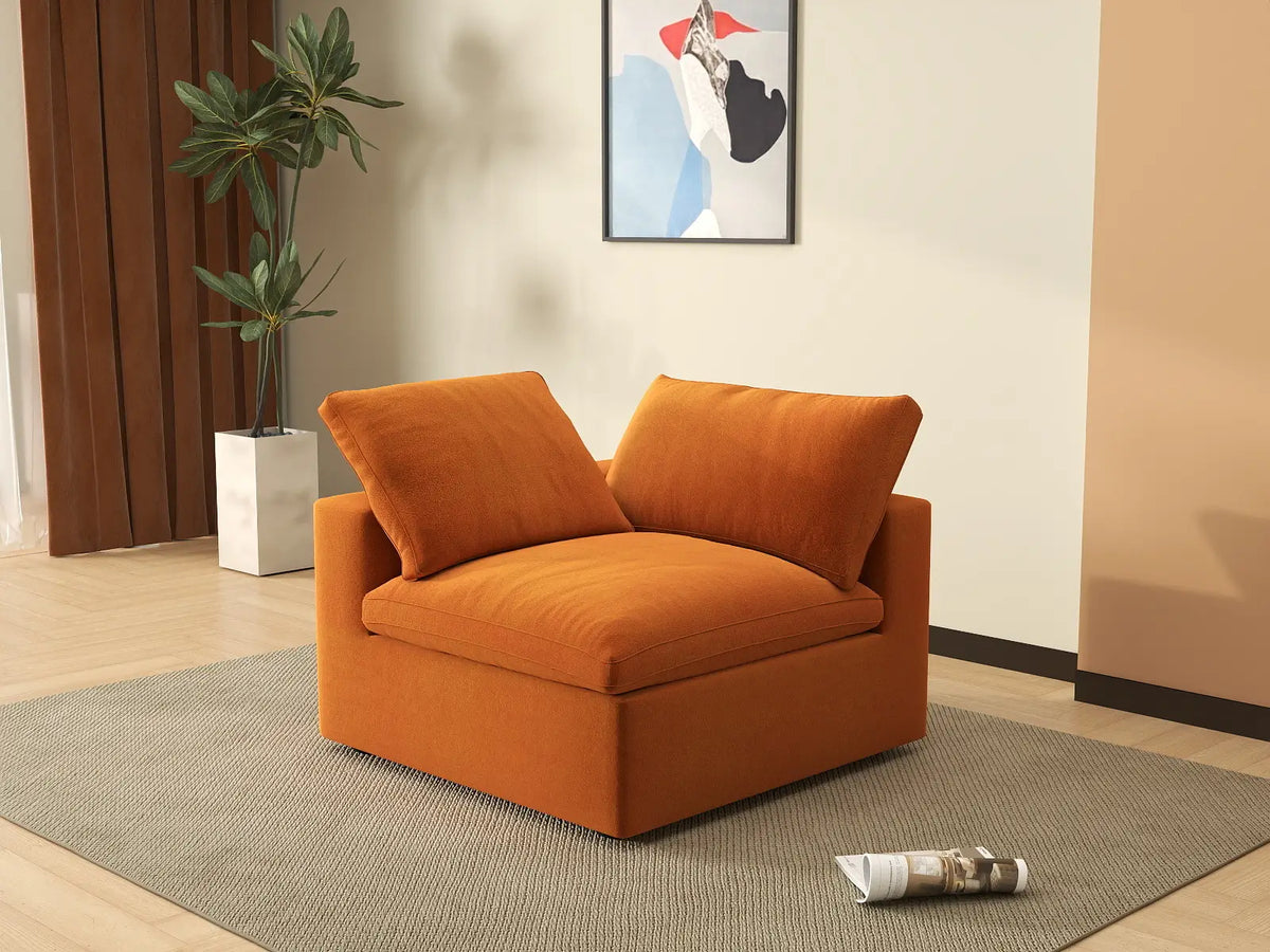 Deluxe Cloud 1-Seater Single Sofa in Terracotta Velvet | 1-Piece, Living Room Accent, Easy To Clean, Modern Style