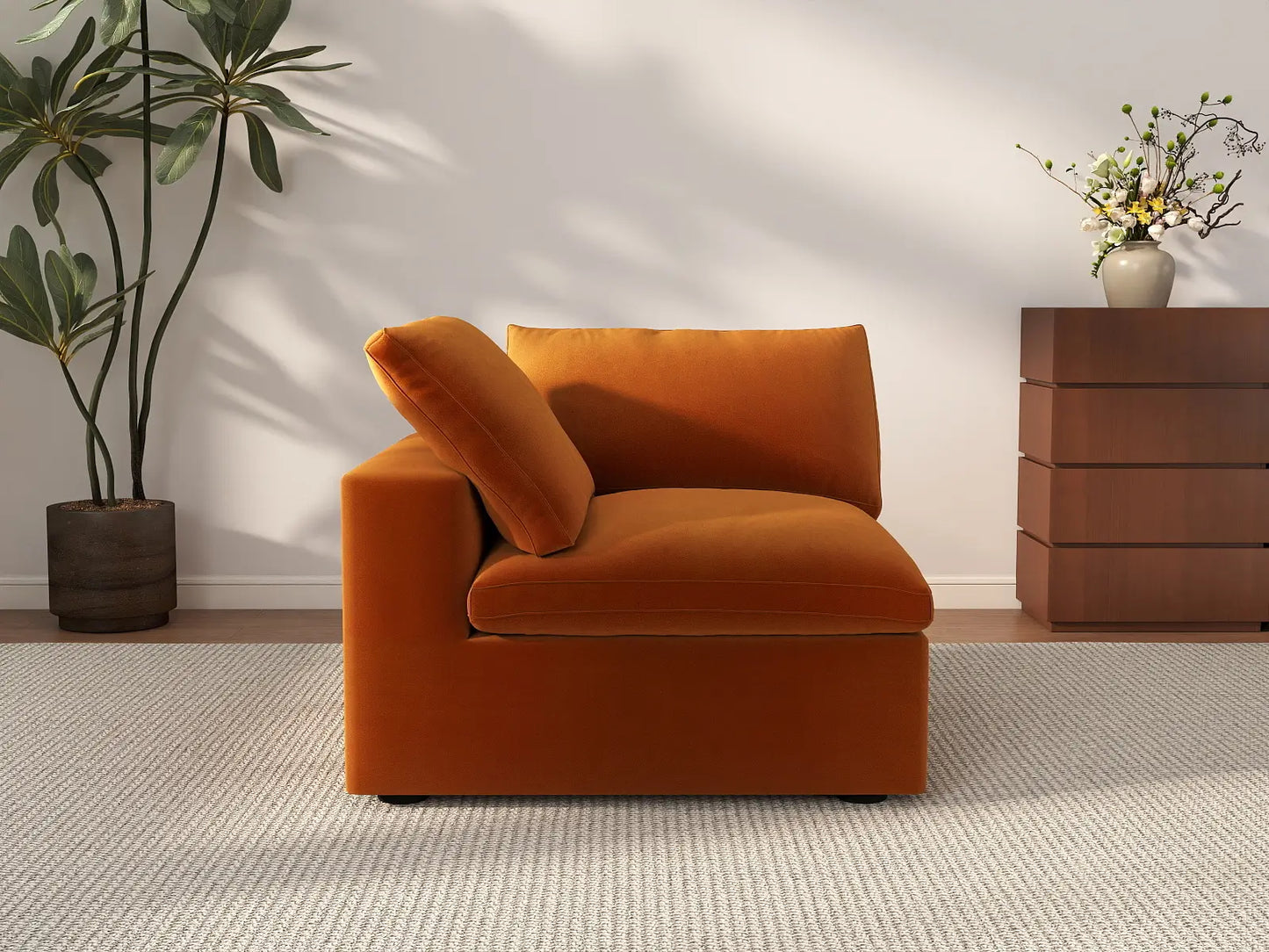 Deluxe Cloud 1-Seater Single Sofa in Terracotta Velvet | 1-Piece, Living Room Accent, Easy To Clean, Modern Style