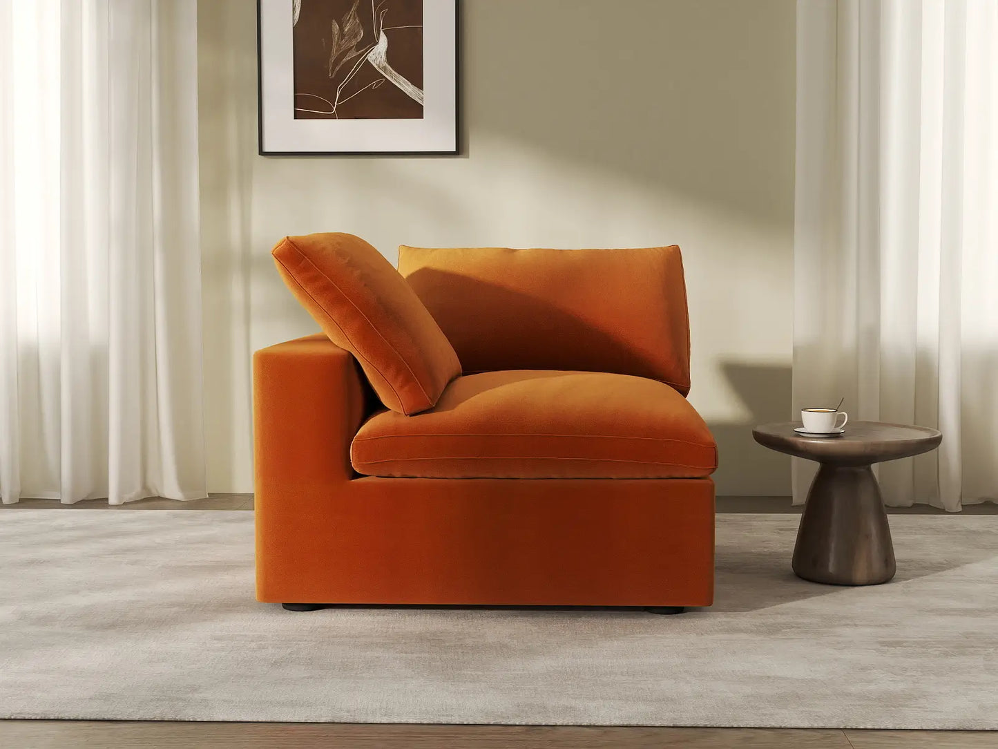 Deluxe Cloud 1-Seater Single Sofa in Terracotta Velvet | 1-Piece, Living Room Accent, Easy To Clean, Modern Style