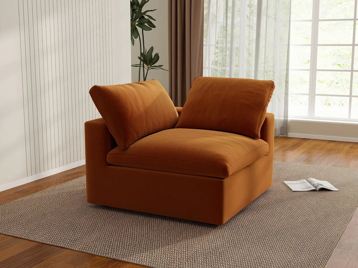 Deluxe Cloud 1-Seater Single Sofa in Terracotta Velvet | 1-Piece, Living Room Accent, Easy To Clean, Modern Style
