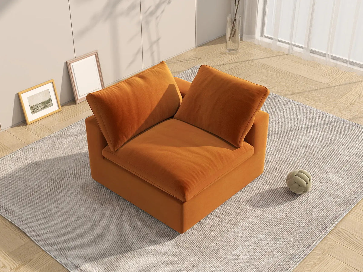 Deluxe Cloud 1-Seater Single Sofa in Terracotta Velvet | 1-Piece, Living Room Accent, Easy To Clean, Modern Style