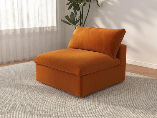 Deluxe Cloud 1-Seater Terracotta Single Sofa | 1-Piece, Velvet Fabric, Living Room Accent, Washable Cushion Covers