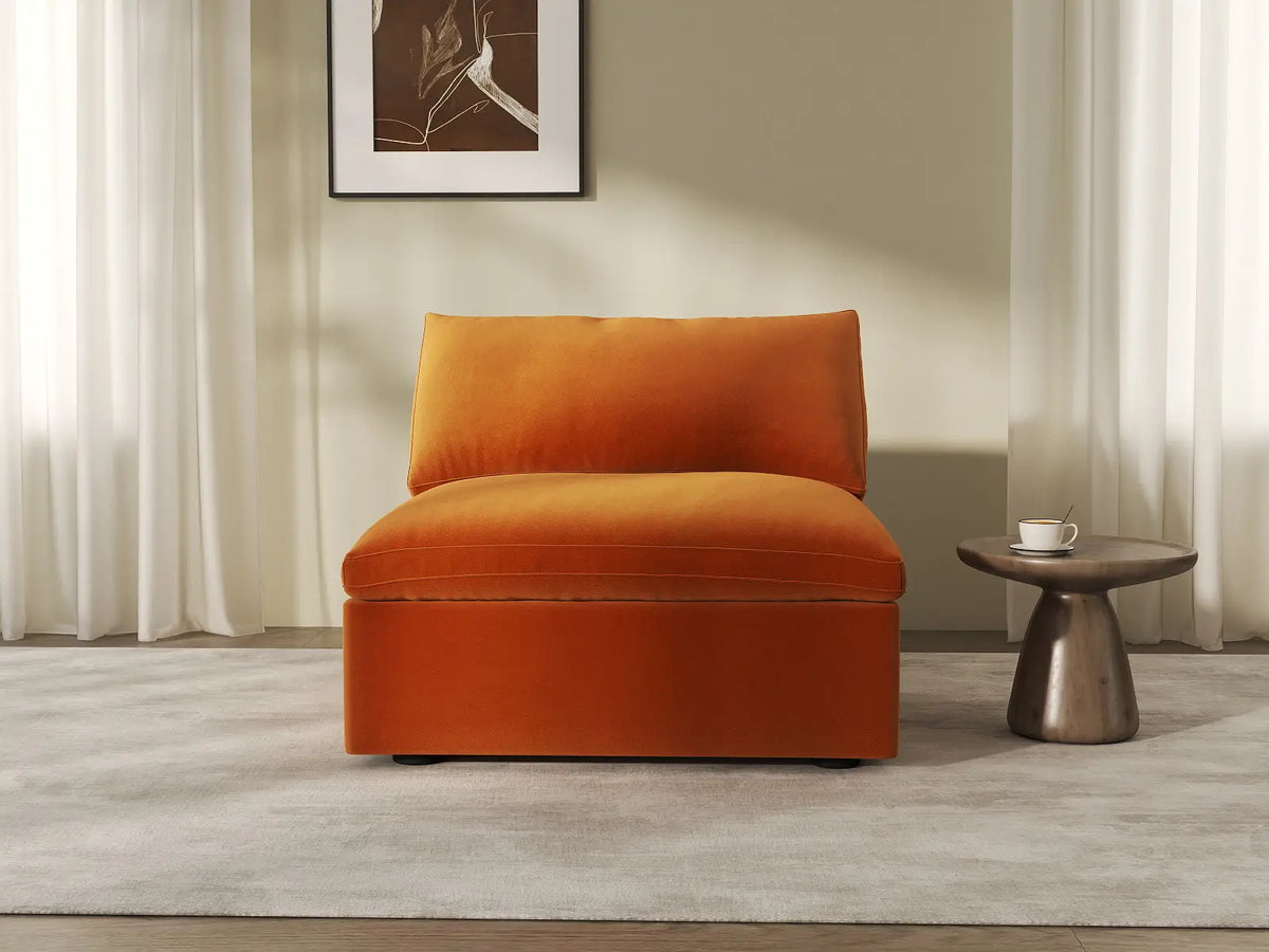 Deluxe Cloud 1-Seater Terracotta Single Sofa | 1-Piece, Velvet Fabric, Living Room Accent, Washable Cushion Covers