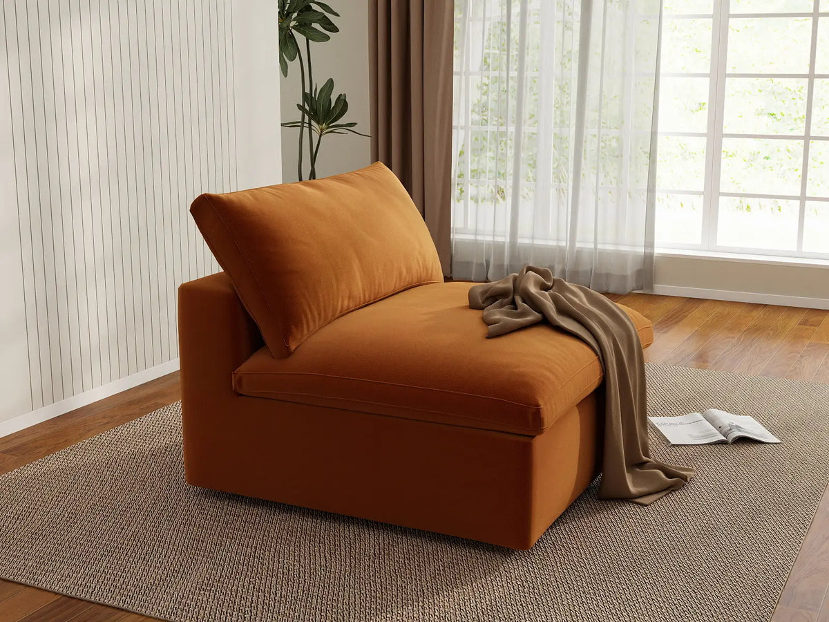 Deluxe Cloud 1-Seater Terracotta Single Sofa | 1-Piece, Velvet Fabric, Living Room Accent, Washable Cushion Covers
