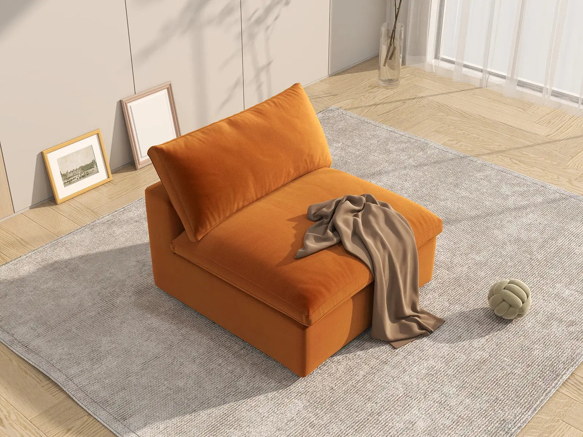 Deluxe Cloud 1-Seater Terracotta Single Sofa | 1-Piece, Velvet Fabric, Living Room Accent, Washable Cushion Covers