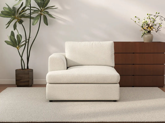 Deluxe Cloud 1-Seater White Small Space Single Sofa | 1-Piece, Bouclé Sherpa-Like Fabric, Living Room Accent, Easy To Clean