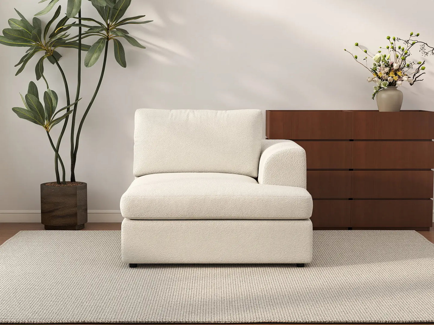 Deluxe Cloud 1-Seater White Small Space Single Sofa | 1-Piece, Bouclé Sherpa-Like Fabric, Living Room Accent, Easy To Clean
