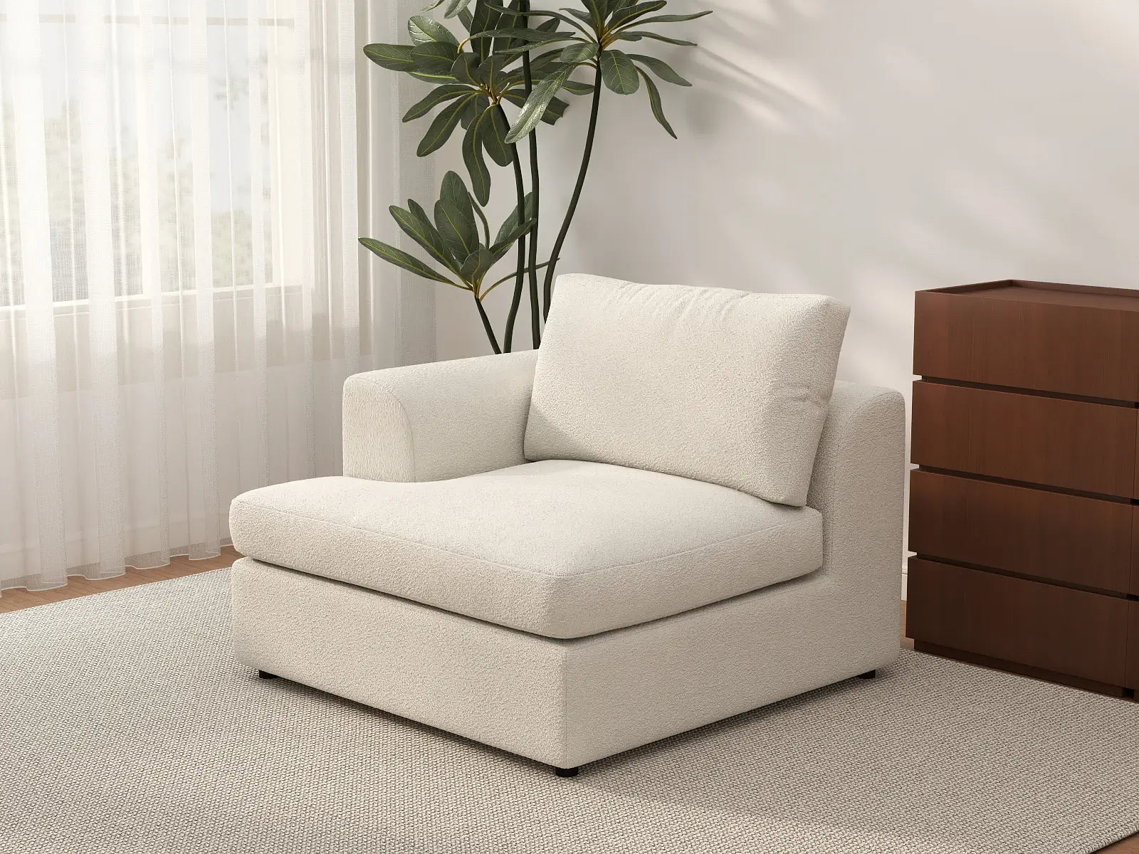 Sofá Individual Deluxe Cloud de 1 Plaza Blanco para Espacios Pequeños | 1 Pieza, Tela Tipo Borrego Rizos, Acento para Sala, Fácil de Limpiar