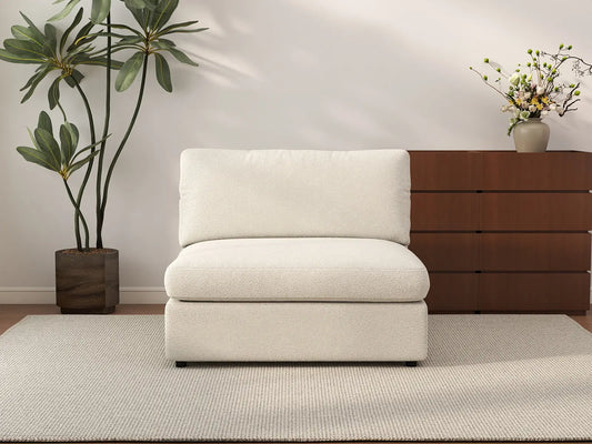 Sofá individual Deluxe Cloud de 1 plaza blanco para espacios pequeños | 1 pieza, tela de buclé tipo sherpa, decorativo para sala de estar, fácil de limpiar