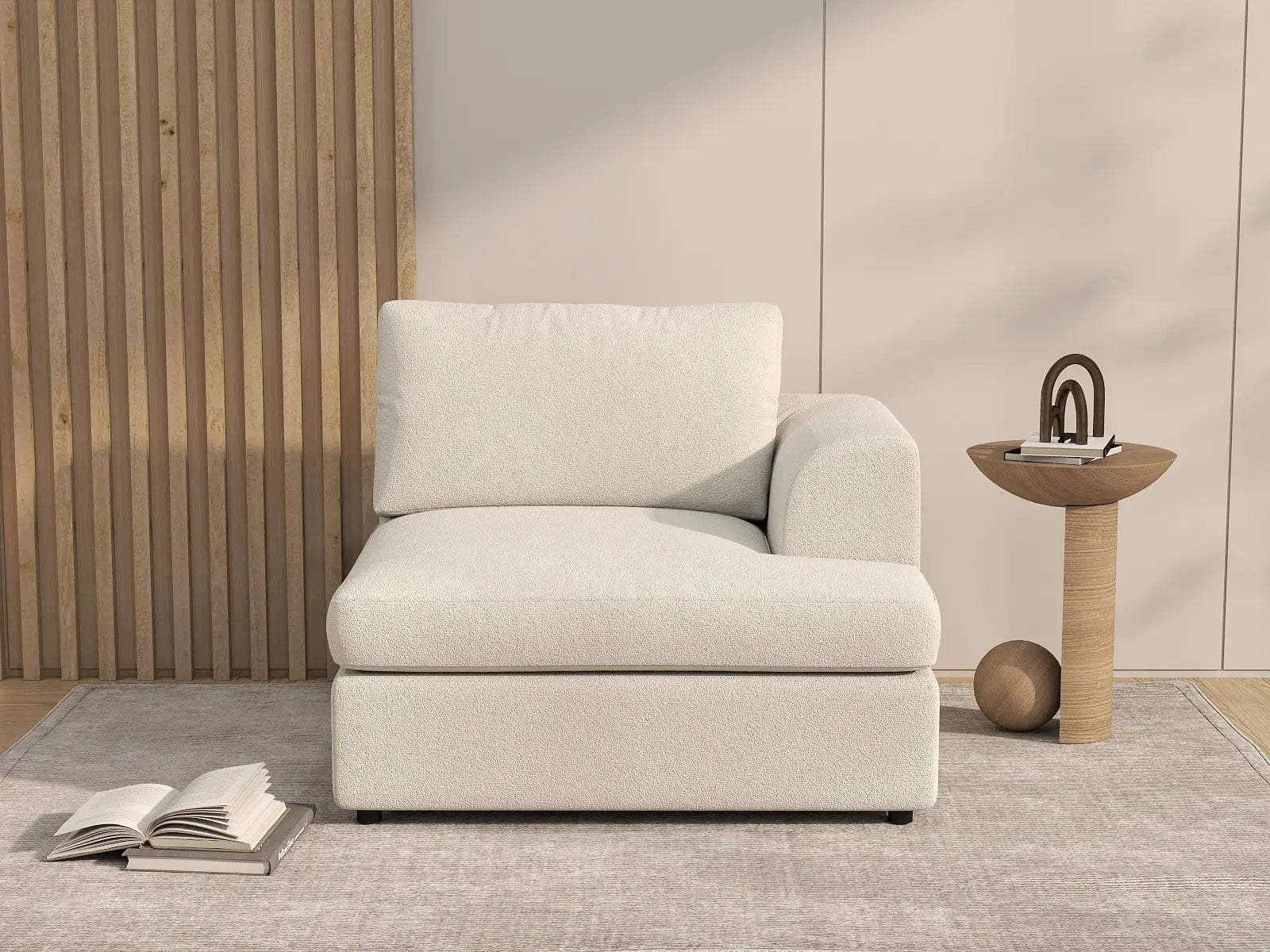 Deluxe Cloud 1-Seater White Small Space Single Sofa | 1-Piece, Bouclé Sherpa-Like Fabric, Living Room Accent, Easy To Clean