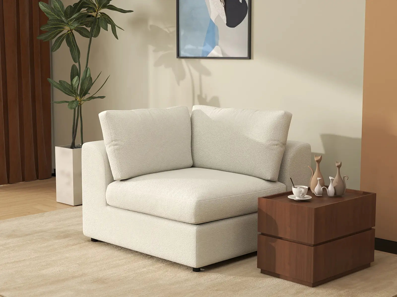 Deluxe Cloud 1-Seater White Small Space Single Sofa | 1-Piece, Bouclé Sherpa-Like Fabric, Living Room Accent, Easy To Clean
