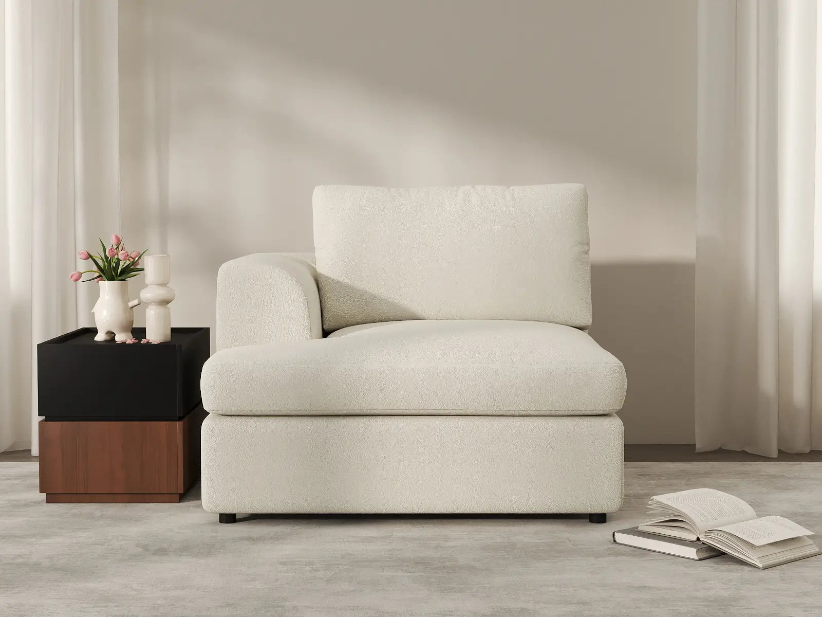 Sofá Individual Deluxe Cloud de 1 Plaza Blanco para Espacios Pequeños | 1 Pieza, Tela Tipo Borrego Rizos, Acento para Sala, Fácil de Limpiar