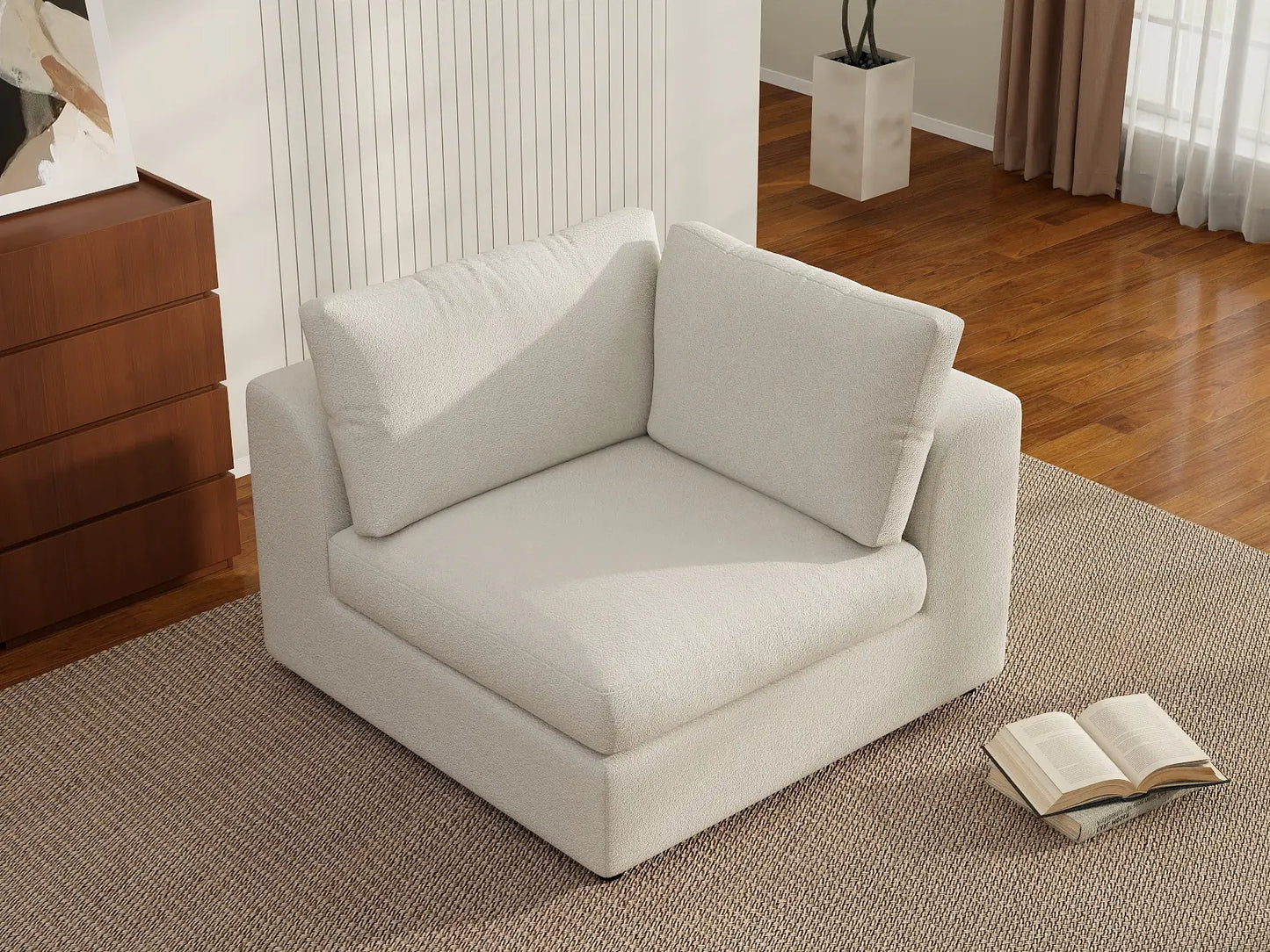 Deluxe Cloud 1-Seater White Small Space Single Sofa | 1-Piece, Bouclé Sherpa-Like Fabric, Living Room Accent, Easy To Clean