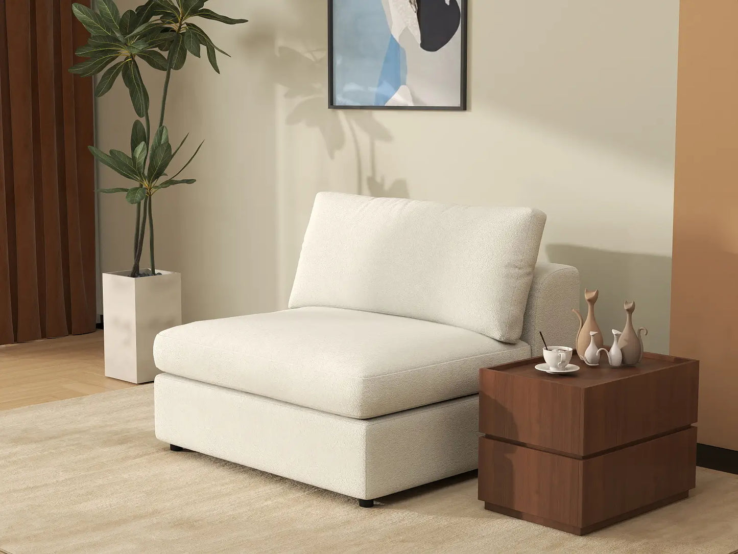 Deluxe Cloud 1-Seater White Small Space Single Sofa | 1-Piece, Bouclé Sherpa-Like Fabric, Living Room Accent, Easy To Clean