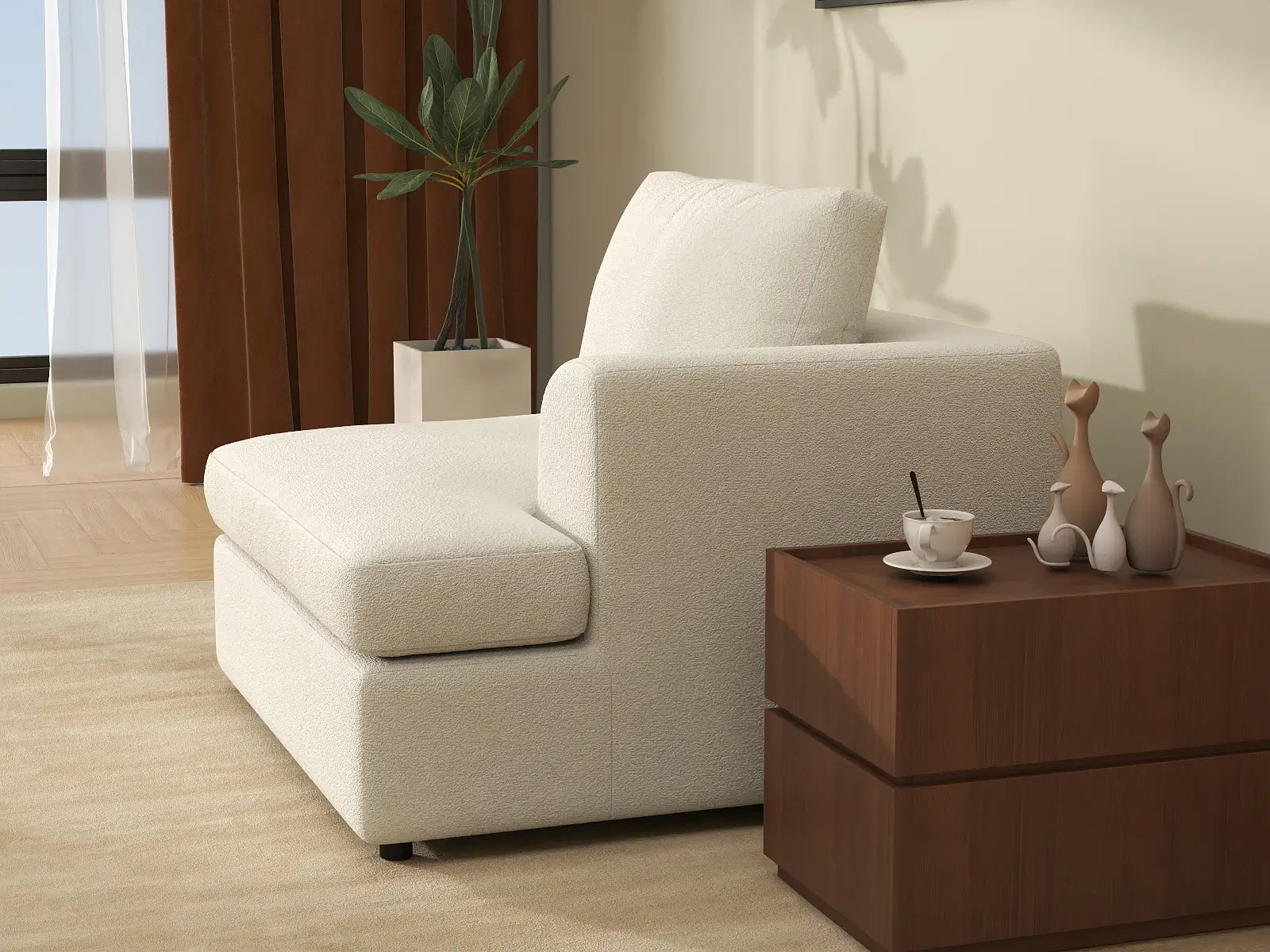 Deluxe Cloud 1-Seater White Small Space Single Sofa | 1-Piece, Bouclé Sherpa-Like Fabric, Living Room Accent, Easy To Clean
