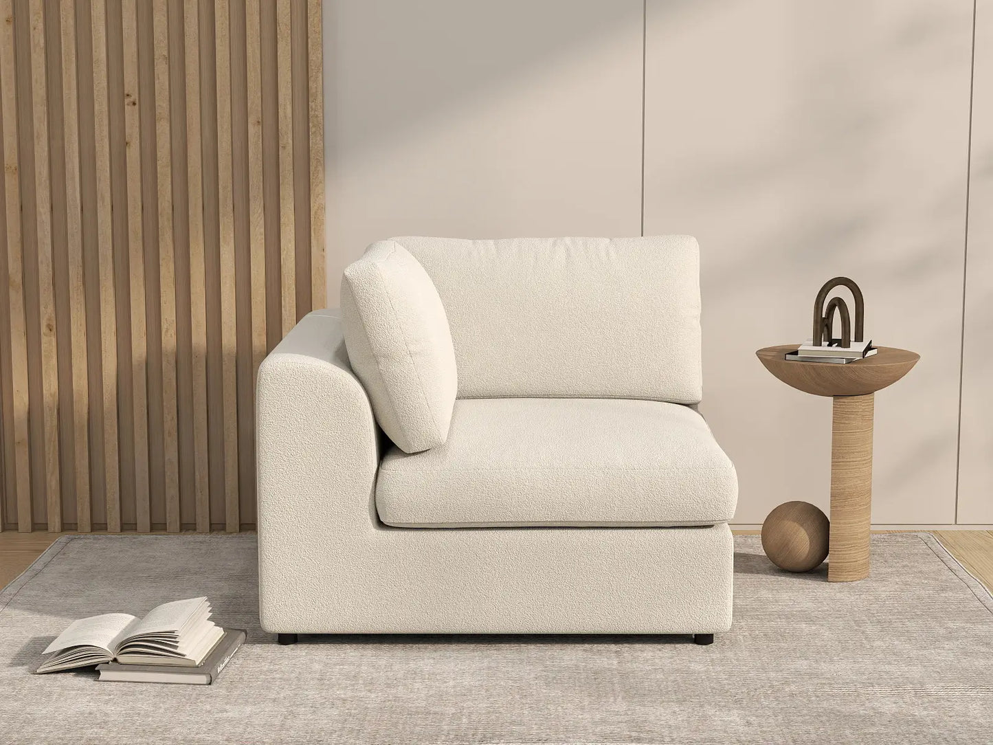 Deluxe Cloud 1-Seater White Small Space Single Sofa | 1-Piece, Bouclé Sherpa-Like Fabric, Living Room Accent, Easy To Clean