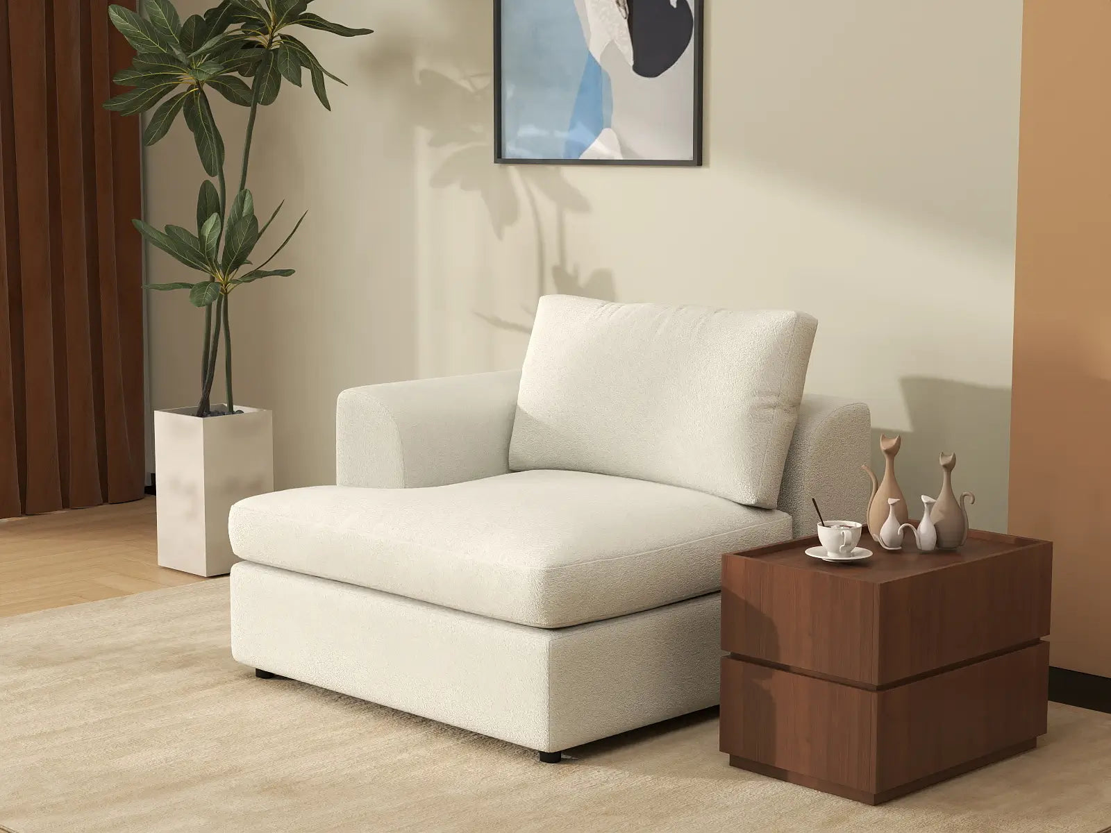 Sofá Individual Deluxe Cloud de 1 Plaza Blanco para Espacios Pequeños | 1 Pieza, Tela Tipo Borrego Rizos, Acento para Sala, Fácil de Limpiar