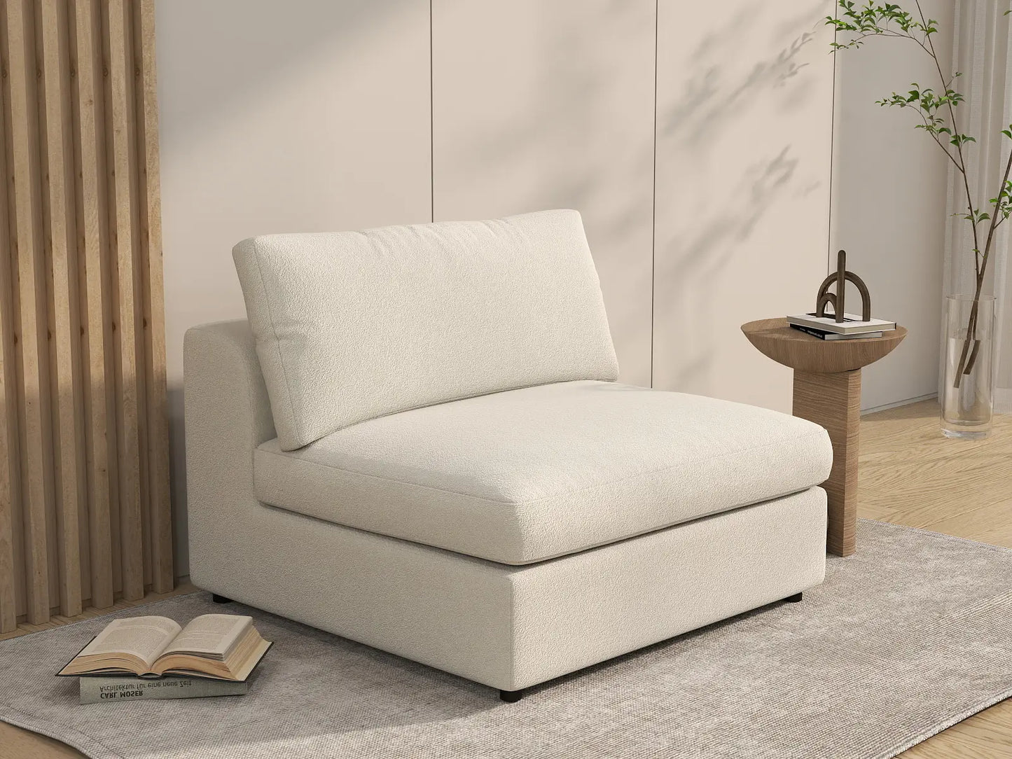 Deluxe Cloud 1-Seater White Small Space Single Sofa | 1-Piece, Bouclé Sherpa-Like Fabric, Living Room Accent, Easy To Clean