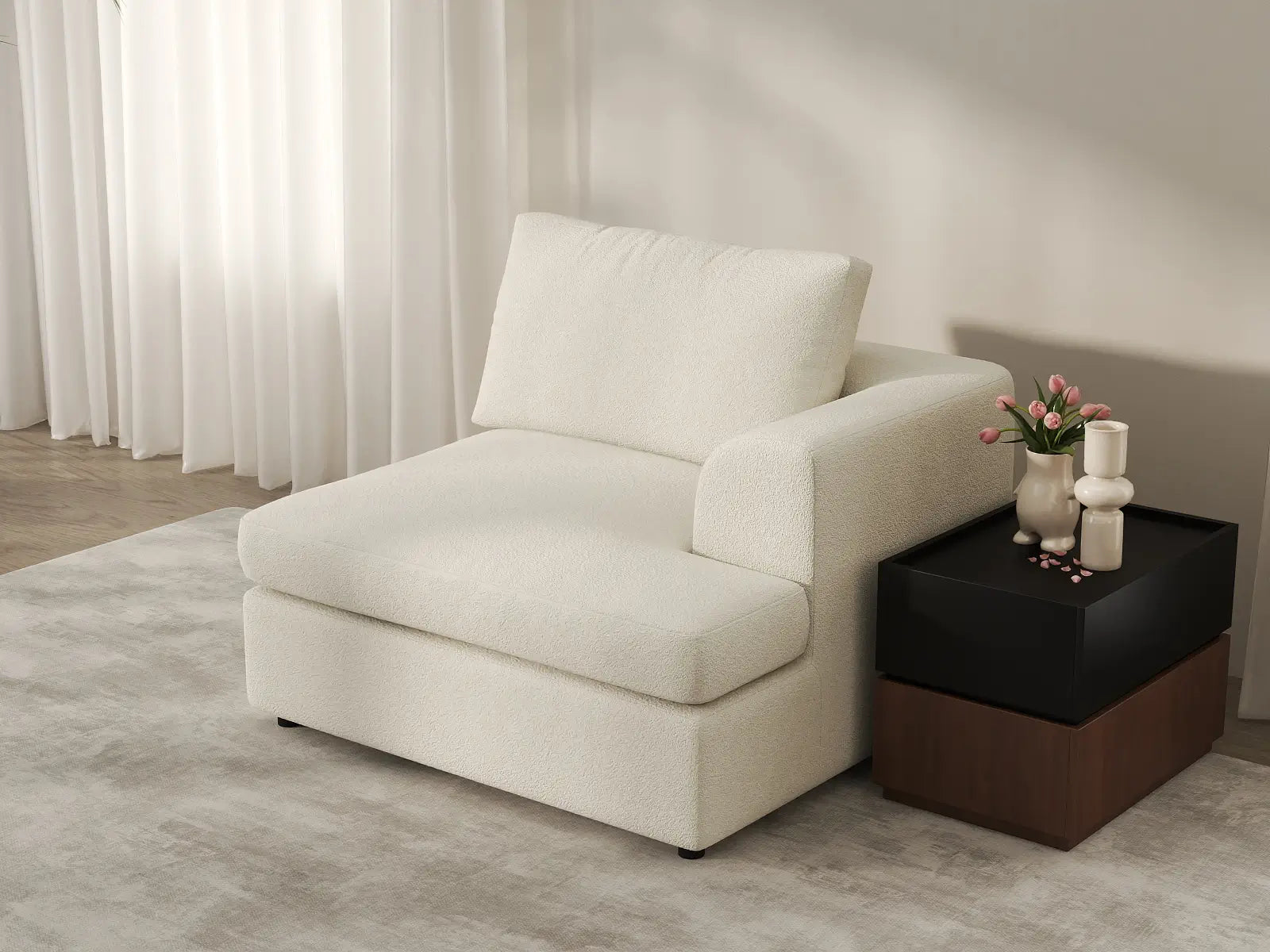 Deluxe Cloud 1-Seater White Small Space Single Sofa | 1-Piece, Bouclé Sherpa-Like Fabric, Living Room Accent, Easy To Clean