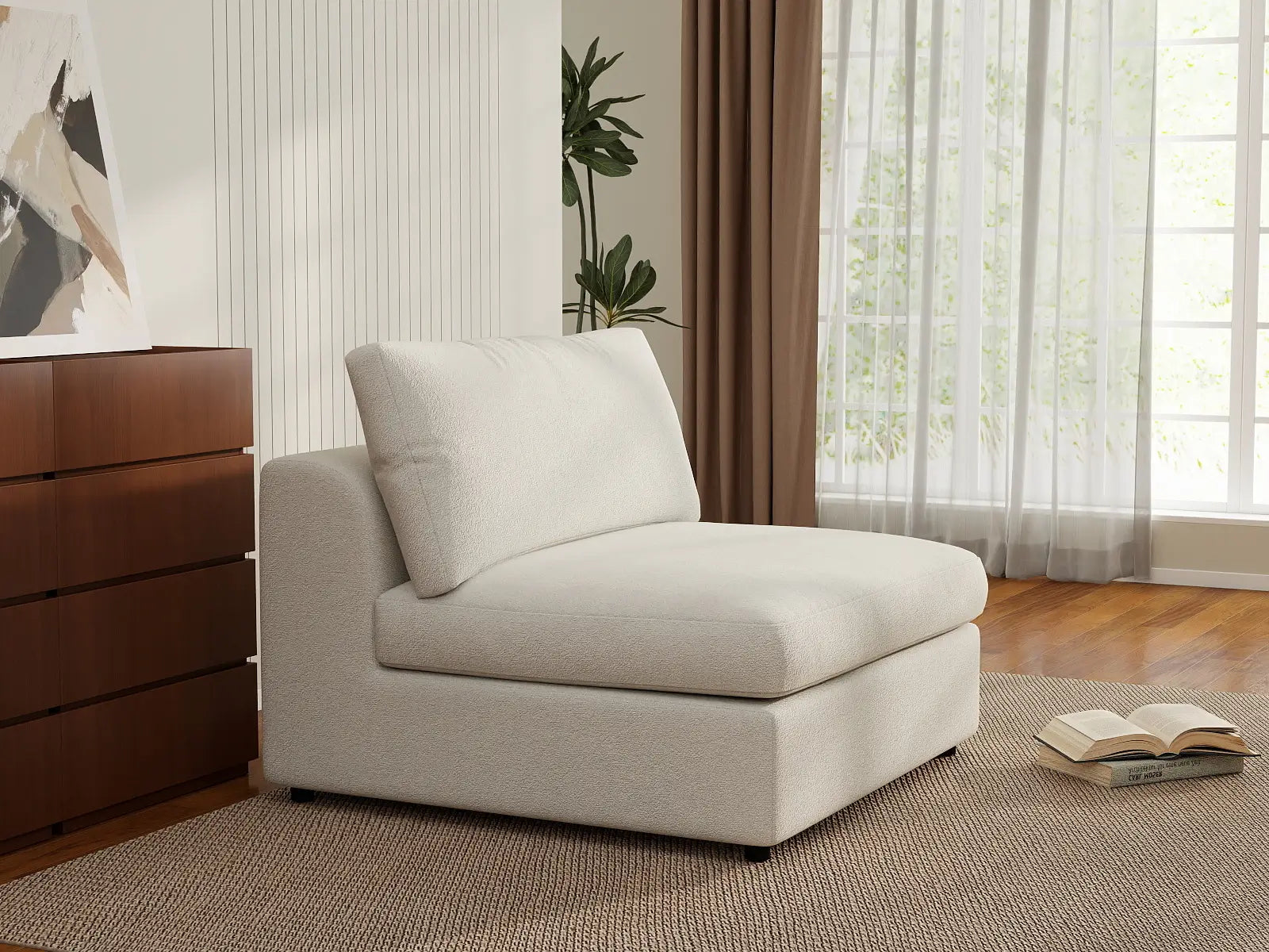 Deluxe Cloud 1-Seater White Small Space Single Sofa | 1-Piece, Bouclé Sherpa-Like Fabric, Living Room Accent, Easy To Clean