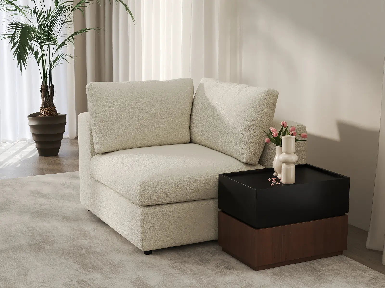 Deluxe Cloud 1-Seater White Small Space Single Sofa | 1-Piece, Bouclé Sherpa-Like Fabric, Living Room Accent, Easy To Clean