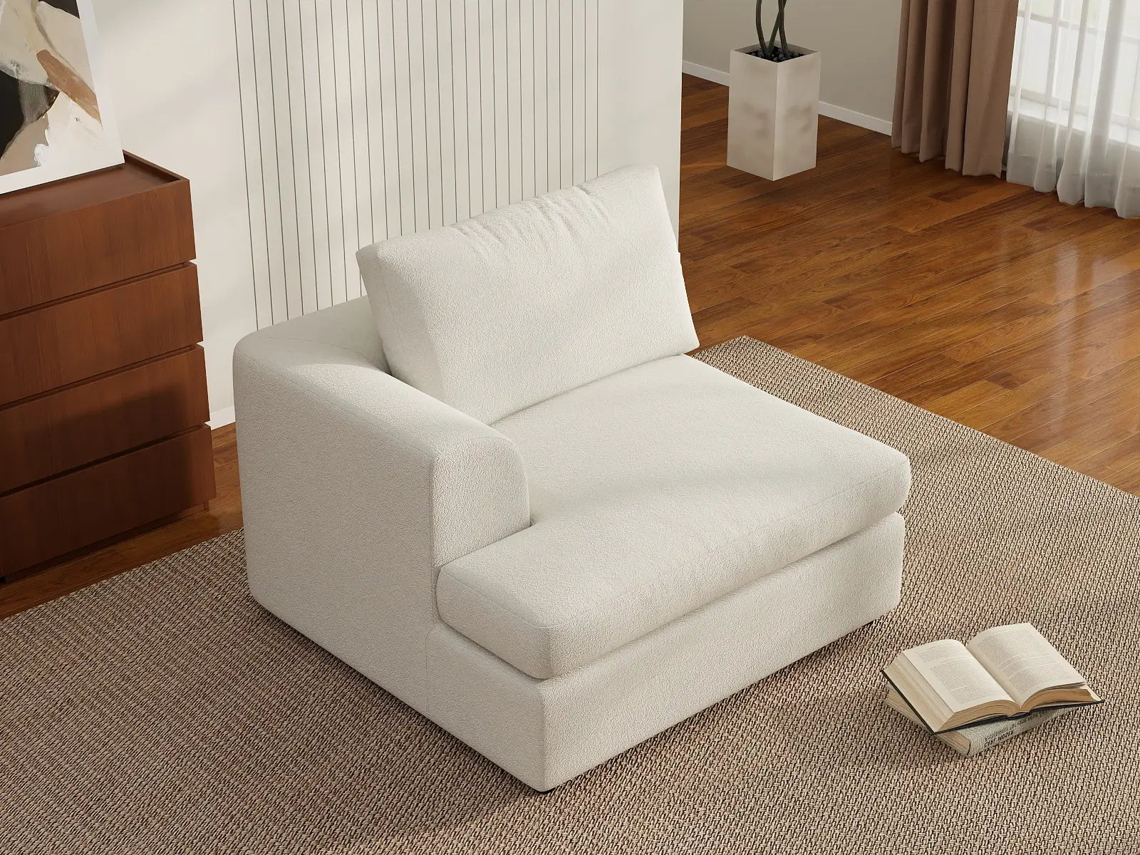 Sofá Individual Deluxe Cloud de 1 Plaza Blanco para Espacios Pequeños | 1 Pieza, Tela Tipo Borrego Rizos, Acento para Sala, Fácil de Limpiar
