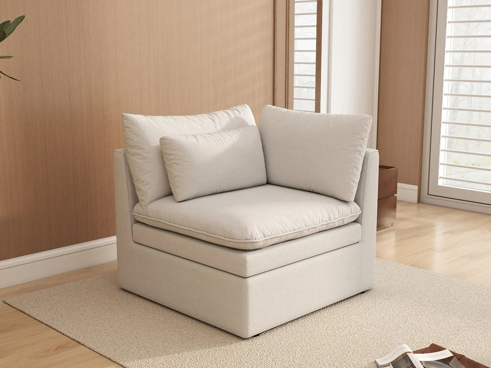 Deluxe Cloud 1-Seater White Small Space Single Sofa | 1-Piece, Linen Look Poly Fabric, Living Room Accent, Easy To Clean