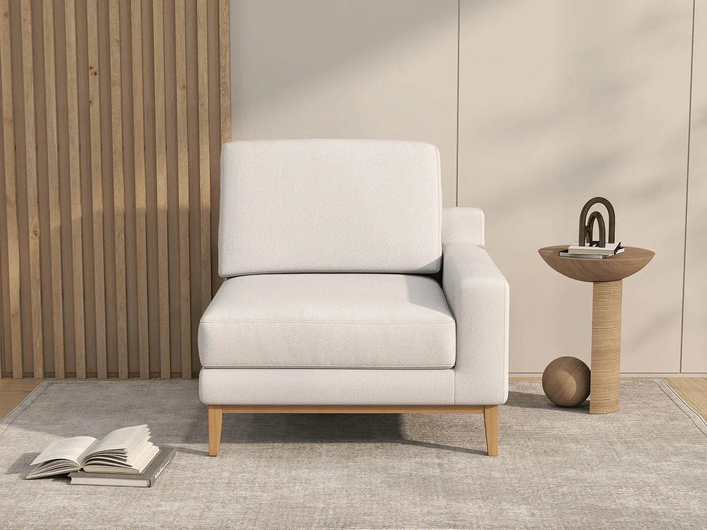 Deluxe Cloud 1-Seater White Small Space Single Sofa | 1-Piece, Linen Look Poly Fabric, Living Room Accent, Easy To Clean