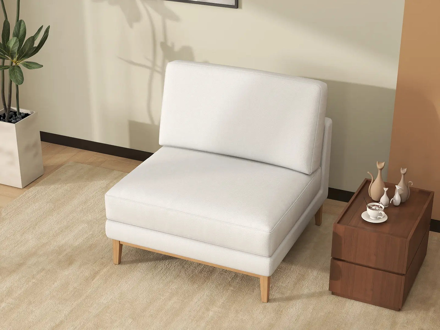 Deluxe Cloud 1-Seater White Small Space Single Sofa | 1-Piece, Linen Look Poly Fabric, Living Room Accent, Easy To Clean