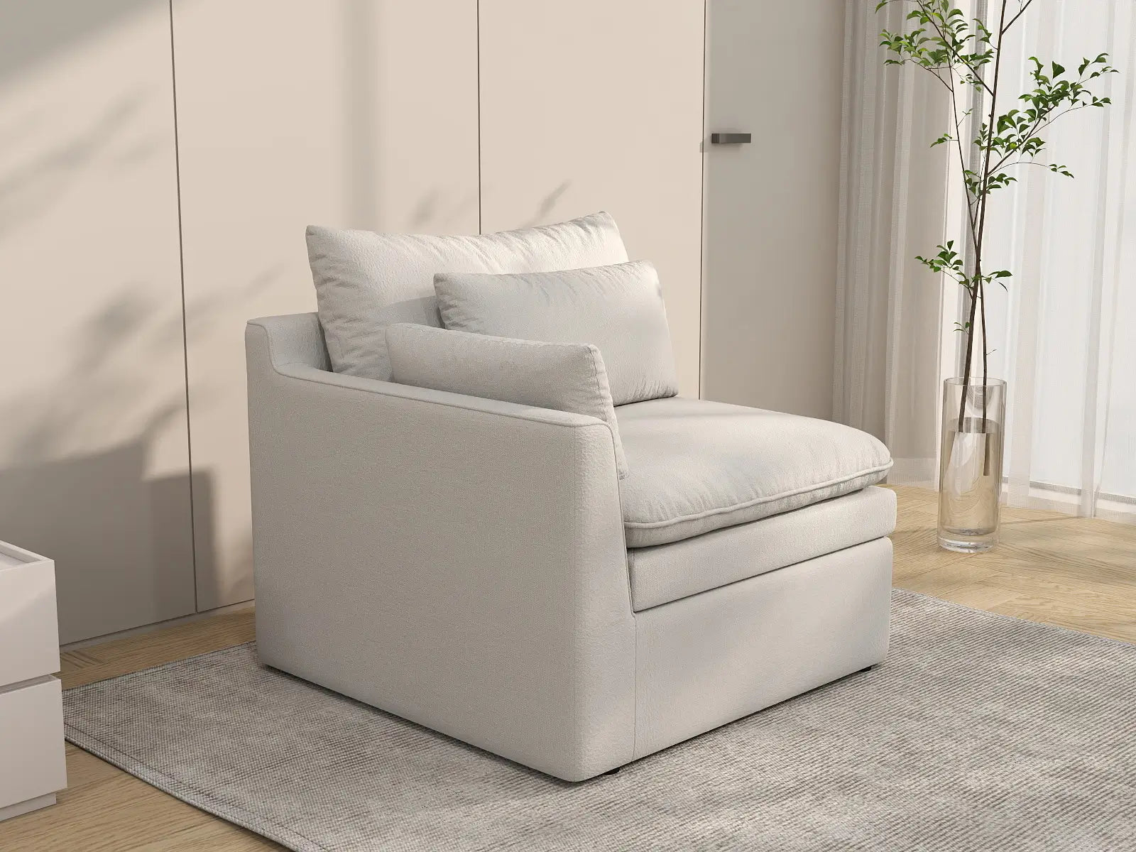Sofá individual blanco de una plaza Deluxe Cloud para espacios pequeños | 1 pieza, tela de poliéster con aspecto de lino, decorativo para sala de estar, fácil de limpiar