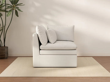 Deluxe Cloud 1-Seater White Small Space Single Sofa | 1-Piece, Linen Look Poly Fabric, Living Room Accent, Easy To Clean