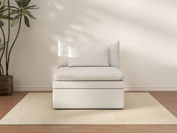 Deluxe Cloud 1-Seater White Small Space Single Sofa | 1-Piece, Linen Look Poly Fabric, Living Room Accent, Easy To Clean
