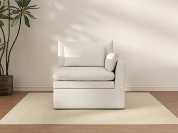 Deluxe Cloud 1-Seater White Small Space Single Sofa | 1-Piece, Linen Look Poly Fabric, Living Room Accent, Easy To Clean