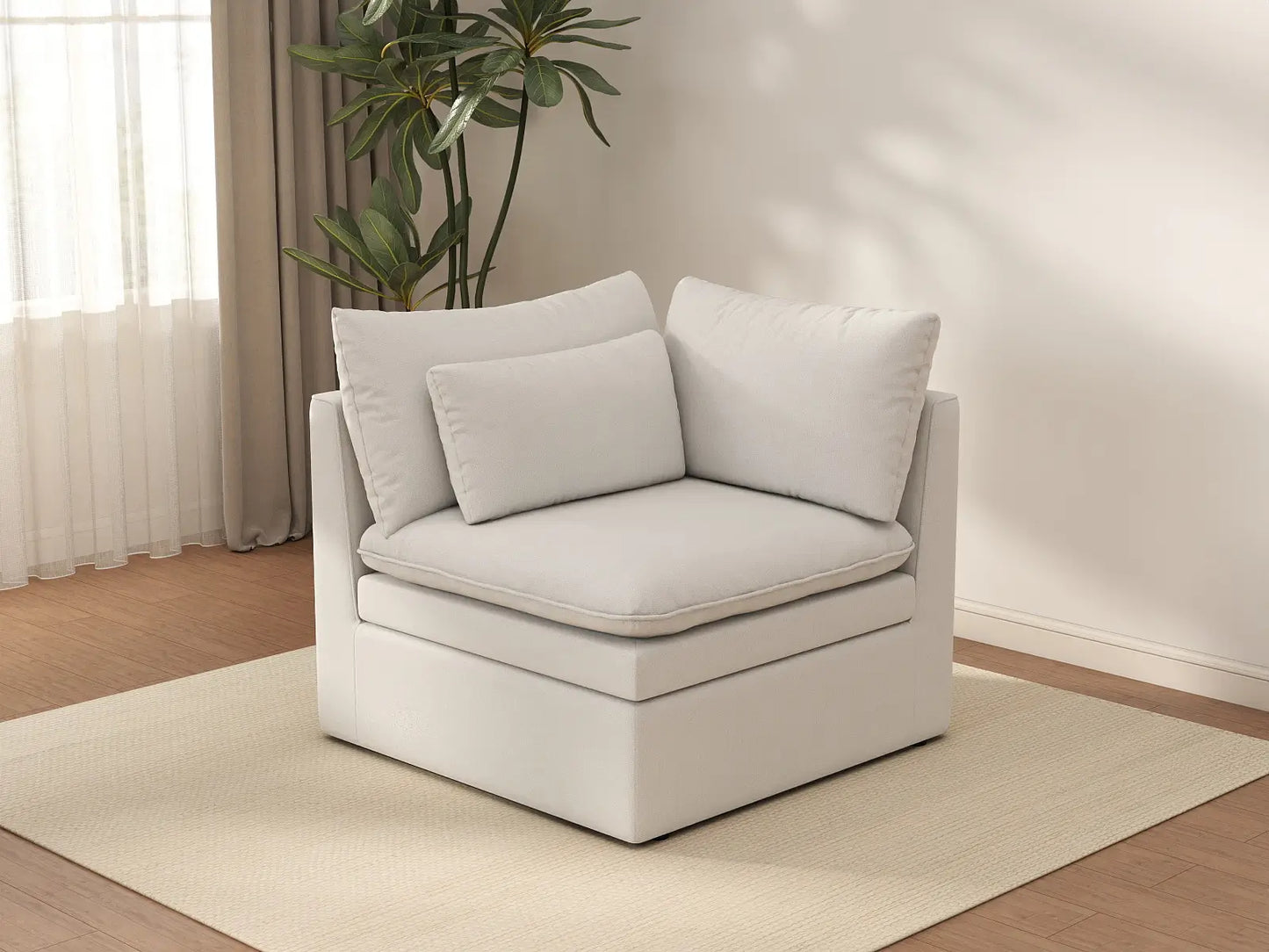 Deluxe Cloud 1-Seater White Small Space Single Sofa | 1-Piece, Linen Look Poly Fabric, Living Room Accent, Easy To Clean