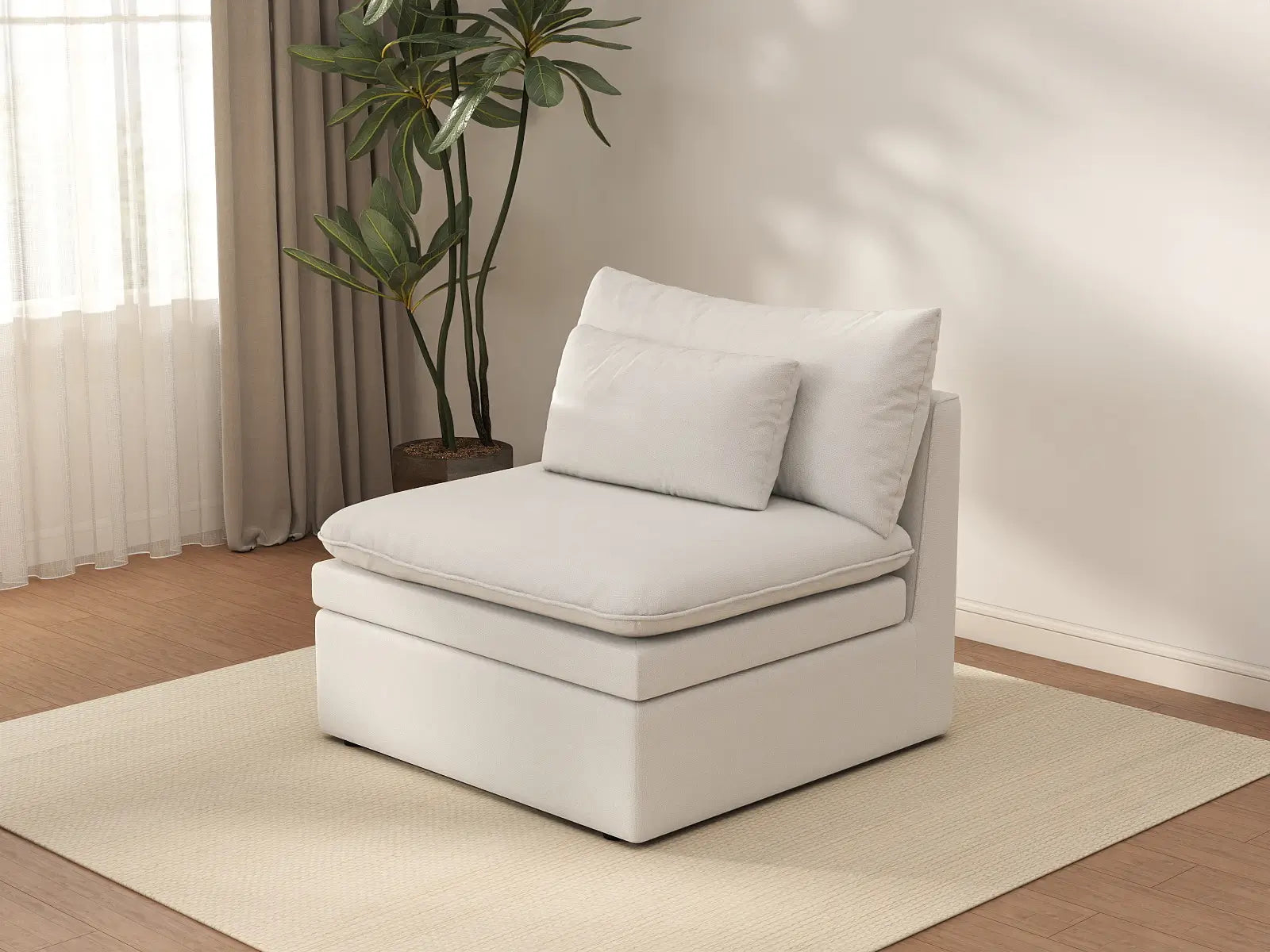 Sofá individual de una plaza Deluxe Cloud, blanco, para espacios pequeños | 1 pieza, tejido de poliéster con aspecto de lino, decorativo para sala de estar, fácil de limpiar