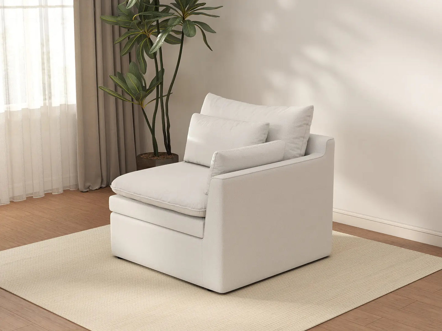 Deluxe Cloud 1-Seater White Small Space Single Sofa | 1-Piece, Linen Look Poly Fabric, Living Room Accent, Easy To Clean