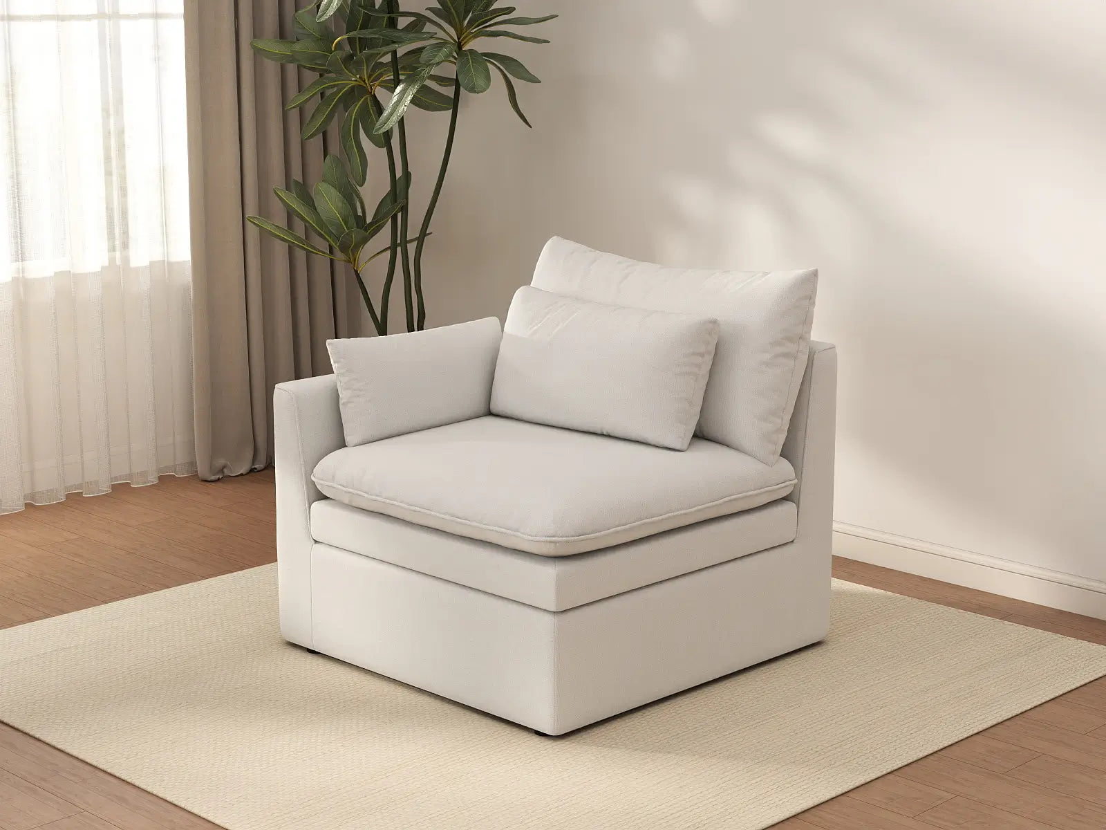 Sofá individual blanco de una plaza Deluxe Cloud para espacios pequeños | 1 pieza, tela de poliéster con aspecto de lino, decorativo para sala de estar, fácil de limpiar