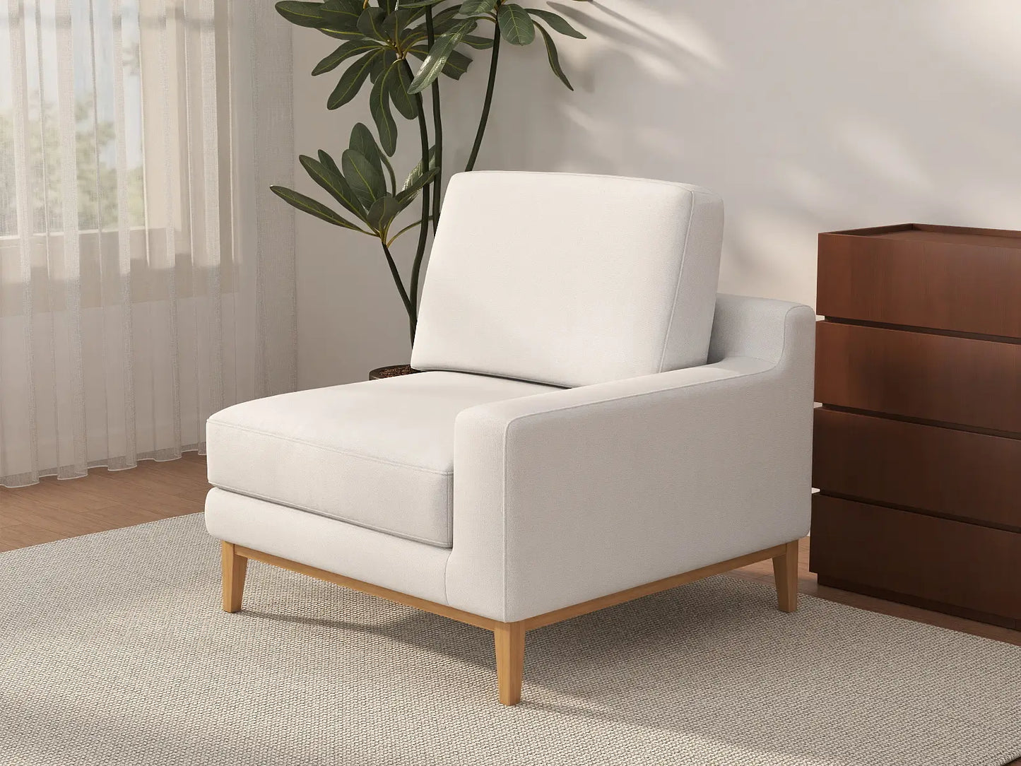 Deluxe Cloud 1-Seater White Small Space Single Sofa | 1-Piece, Linen Look Poly Fabric, Living Room Accent, Easy To Clean