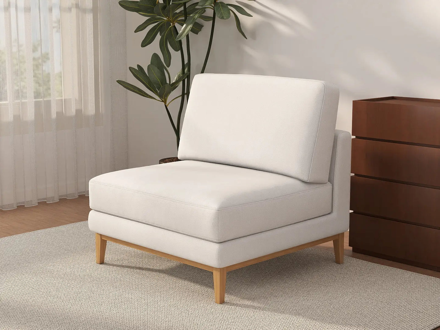 Deluxe Cloud 1-Seater White Small Space Single Sofa | 1-Piece, Linen Look Poly Fabric, Living Room Accent, Easy To Clean