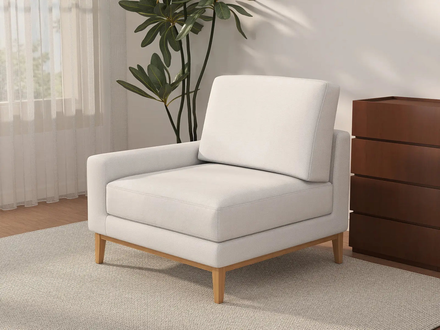 Deluxe Cloud 1-Seater White Small Space Single Sofa | 1-Piece, Linen Look Poly Fabric, Living Room Accent, Easy To Clean