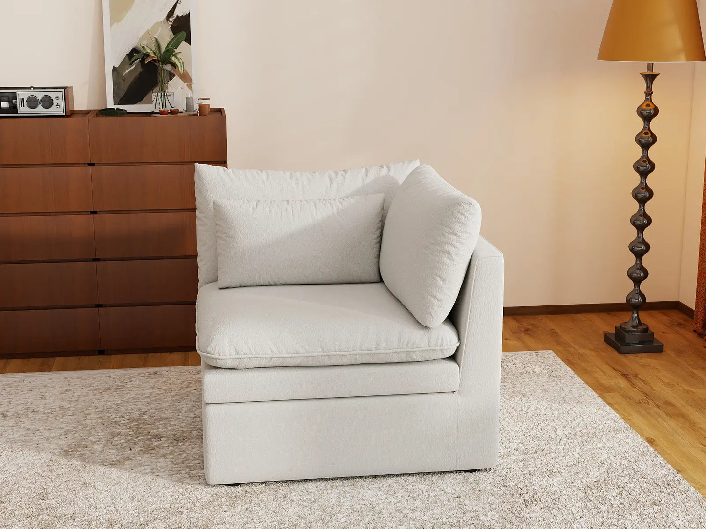 Deluxe Cloud 1-Seater White Small Space Single Sofa | 1-Piece, Linen Look Poly Fabric, Living Room Accent, Easy To Clean