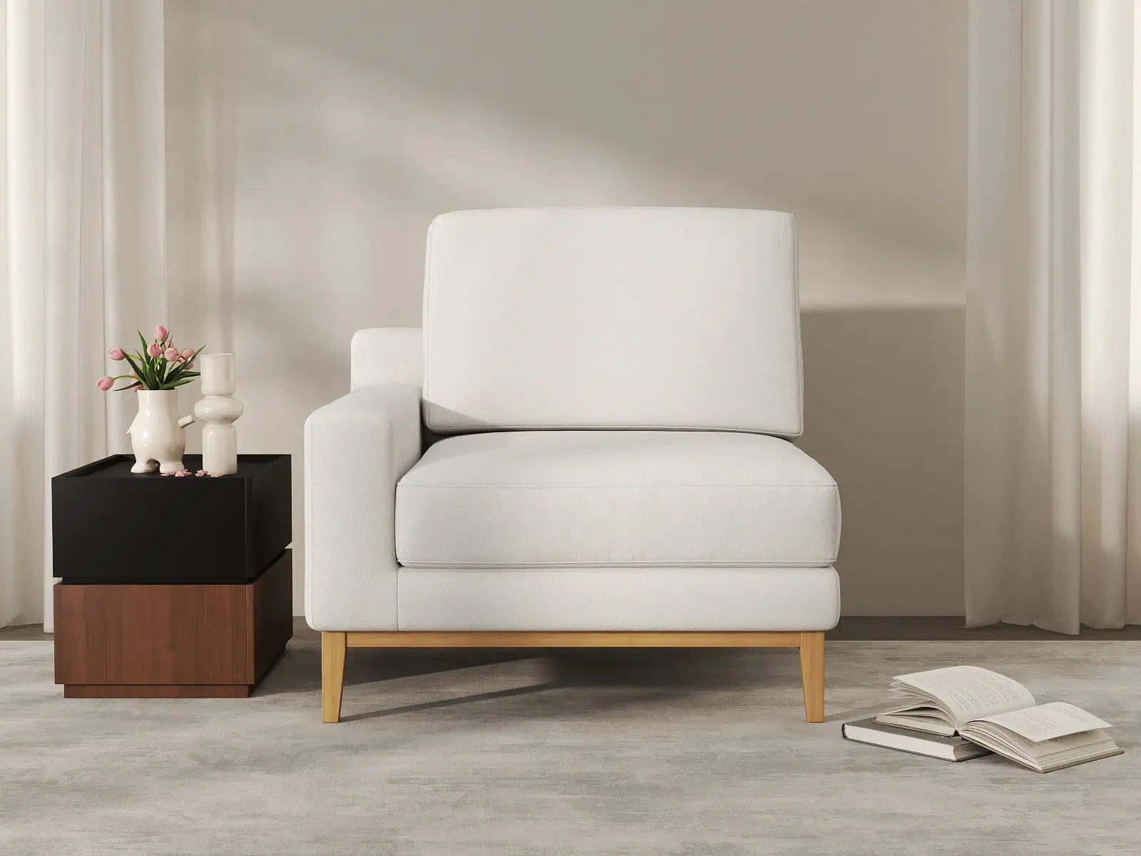 Deluxe Cloud 1-Seater White Small Space Single Sofa | 1-Piece, Linen Look Poly Fabric, Living Room Accent, Easy To Clean